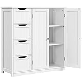 Topeakmart Bathroom Floor Cabinet Cupboard Free Standing Wooden Cabinet Storage Unit Console Table with 4 Drawers & Double Doors, Adjustable Shelf, White