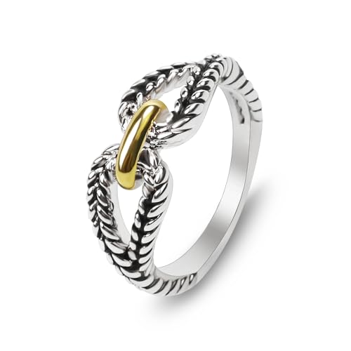 Designer Inspired Two Tone Crossover Band Ring 18K Gold Plated Twisted Eternity Cable Rings for Women Gift