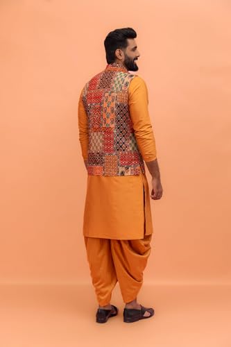 Image of Kisah Men's Cotton Printed Jacket Set with Nehru Jacket Regular Fit | Designer Ethnic Layering | Wedding & Occasion Wear