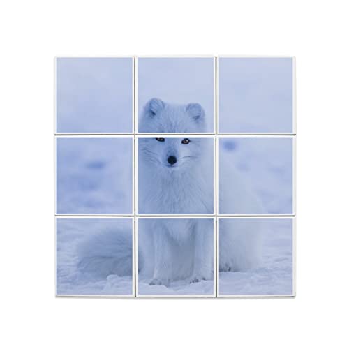 Carreaux céramique renard polaire décor mural blanc motif animalier mignon 45cm
