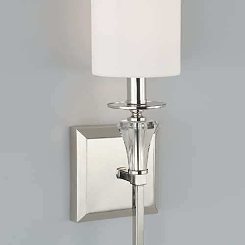 Image of Capital Lighting 641811PN-700 Laurent Traditional White Fabric Stay-Straight Shade Wall Sconce, 1-Light 60 Watt, 20 inch H x 5 inch W, Polished Nickel