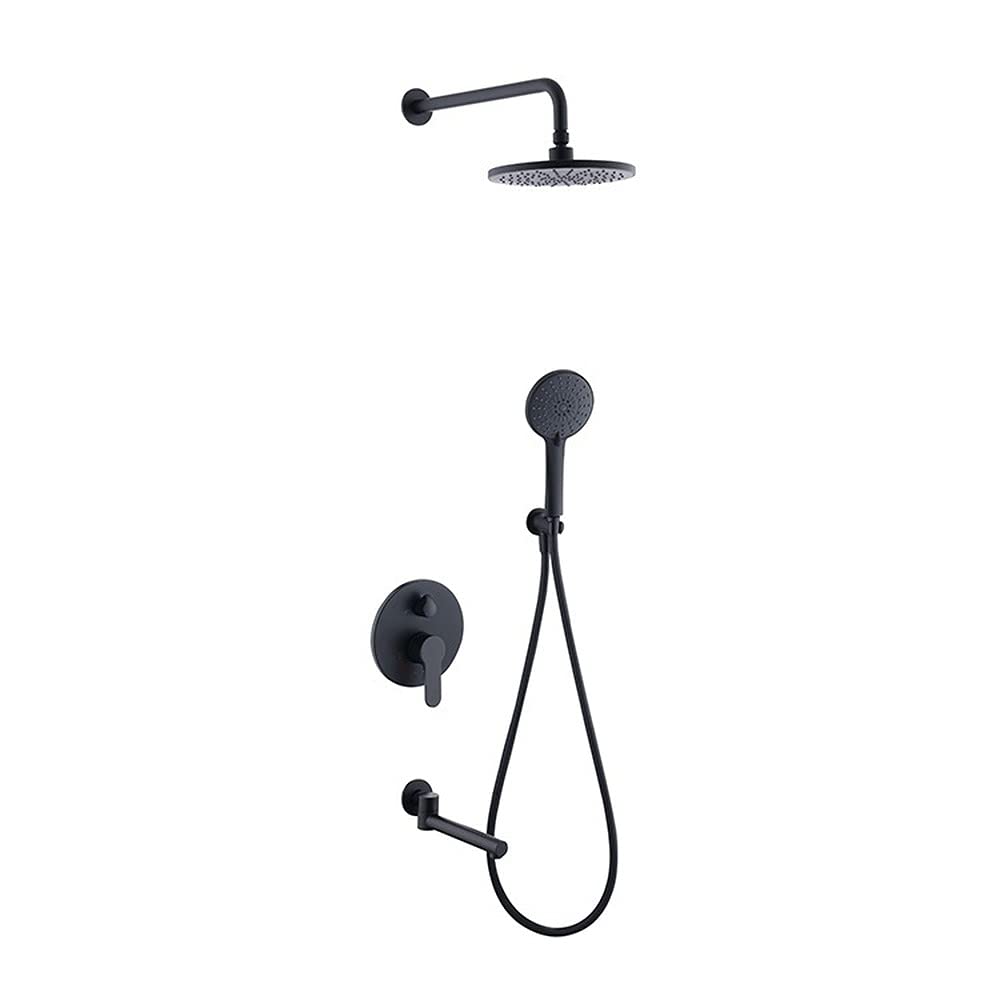 Système de douche encastré noir avec pommeau 20 cm et douchette réglable pour salle de bain