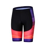 Uriah Pantalones cortos de ciclismo para mujer, 3D Coolmax Gel acolchado, Naranja Púrpura, 3XL