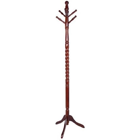 Traditional Twist Deign Cherry Finish Wood Coat Hat Rack Stand Cover