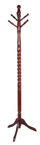 Traditional Twist Deign Cherry Finish Wood Coat Hat Rack Stand