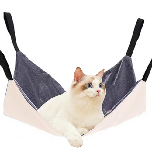 猫 ハンモック キャットハンモック 猫 ケージ 椅子用 可愛い猫柄 冬夏 両面使用 遊び場 昼寝 日向ぼっこ 長さ調節可能 子猫、フェレット、子犬、ウサギ、小動物用の快適な休憩パッド 40x40cm