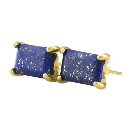 Puces d'oreilles lapis-lazuli naturel argent doré | Bijou rectangulaire minimaliste femme