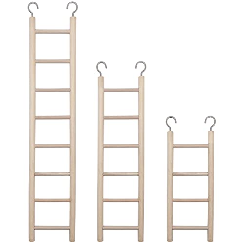 3pcs Natural Wooden Bird Ladder Birdie Basics Perch for Cage Parrots Parakeets Cockatiels Climbing Accessories Wood Perch (4 Step 6 Step 8 Step)