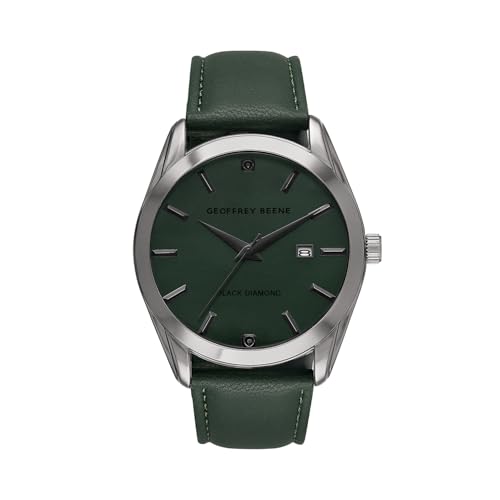 Image of Geoffrey Beene Mens Watch Leather Band Quartz Movement Stainless Steel Caseback with Auto Date Elegant Gift for Men Wrist Watches for Men Reloj para Hombre, Green