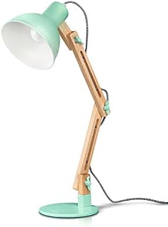 Tomons lampa biurkowa LED, lampka do czytania w klasycznym stylu drewna, lampa stołowa, regulowane ramię, zielona lampka na biurko w stylu retro, lampka do czytania dla dzieci, drewniana lampka nocna