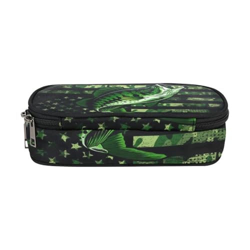 Image of ANANGTEE Cute Green Glory Fish Pencil Case for Boys Teen Girls, Large Capacity Canvas School Suppies Zipper Pouch, Office Desk Soft Organizer Travel Pen Box