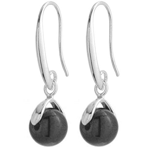 2LIVEfor Ohrringe Naturstein Perlen Tropfen schwarz blau grün rosa Ohrringe Hängend Tropfenform Ohrhänger silber Versilbert Naturschmuck modern Tropfen (Schwarz) Cover