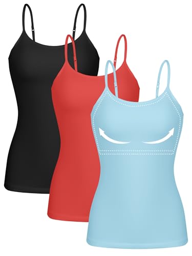 Image of ATTRACO Women 3 Pack Cotton Camisoles with Shelf Bra Adjustable Spaghetti Strap Tank Tops