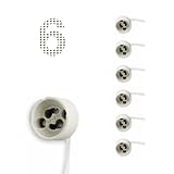 GU10 Base Socket 6 Pack Ceramic Socket Lamp Connector with Wire Length 5.12 inch - 13cm. Base Holder for Led Halogen CFL Light Dimmable