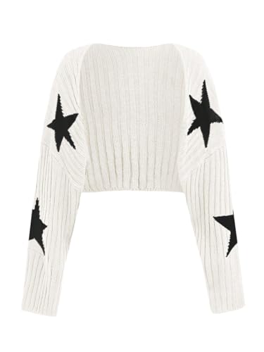 GORGLITTER Girl's Long Sleeve Fall Cropped Cardigan Trendy Shrugs Bolero Star Printed Open Front Knit Cardigan Sweater