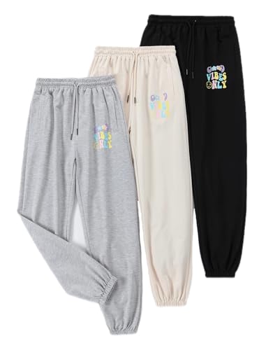 Image of EXARUS 3 Pack Girls Sweatpants Joggers Teen Sweat Pants Wide Leg