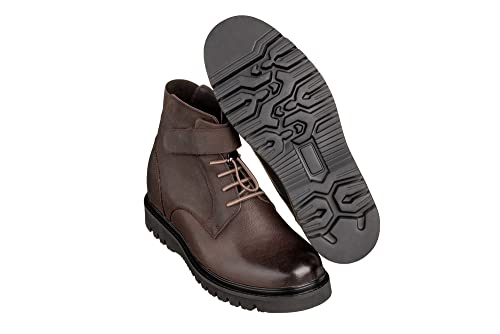 Image of CALTO Men's Invisible Height Increasing Elevator Shoes - Dark Brown Leather Lace-up Work-Style Casual Boots - 3.2 Inches Taller - K83115 - Size 6.5 D(M) US