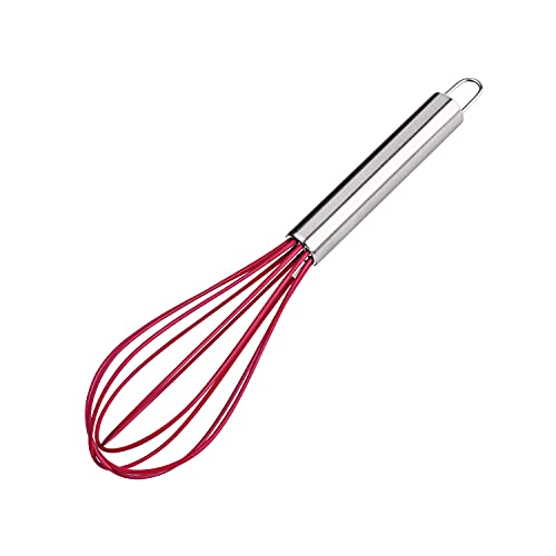 Batedor Fuet Manual de Silicone vermelho com Cabo Inox, SIL2430-VM, Euro Home