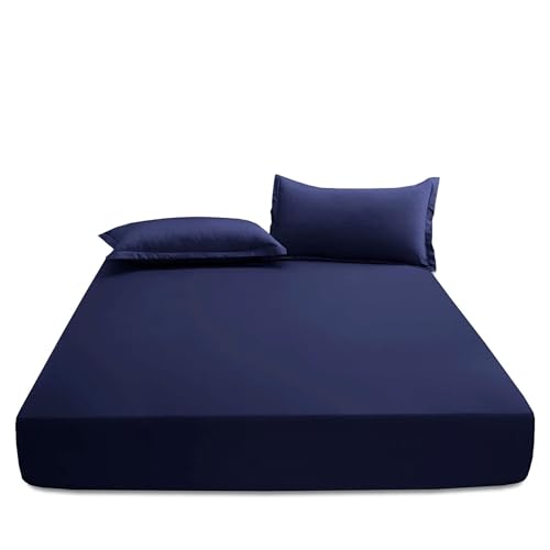 Ev Dekor Fitted Sheet Super King, Navy, Deep Pocket Bedsheet 10inch (25 cm), Soft Brushed Microfiber Fabric