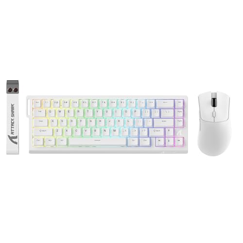 Image of ATTACK SHARK X68 HE 60% Wired RT 8K Keyboard and Wireless R1 Mouse-White | Adjustable Actuation,Hall Effect Mechanical Magnetic Switch,Coiled Cable,USB C /2.4Ghz /BT Ultralight 18K DPI Mice for PC Gamer