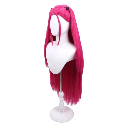 Hot Pink Wigs for Kids Girls Magenta Wig with 2 pigtails Long Straight Pink Wig for Child Halloween Party Anime Cosplay Wigs4