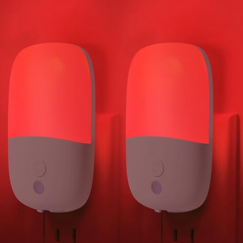 Finezeal 670nm Red Night Light with Retractable Plug [2 Pack] - Zero Blue Light with Dusk to Dawn Sensor - Auto On/Off 0.3W LED Night Light Plug into Wall Pefect for Bedroom Bathroom Nursery Hallway