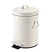 Bathroom Trash Can with Lid, Small White Trash Can for Bathroom Bedroom, Retro Step Trash Can with Soft Close, Vintage Office Trash Can, 5 Liter/ 1.3 Gallon, Glossy White