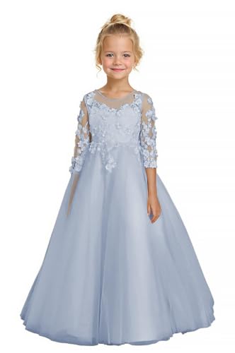 Lace Applique Flower Girl Dress for Wedding Puffy Tulle First Communion Dress for Girls 2025 Toddlers Pageant Party Gowns