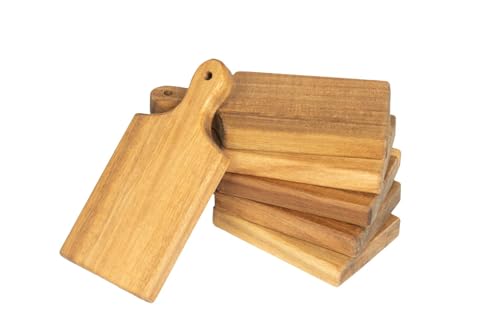 Woodla Mini Charcuterie Boards – Set of 6 Acacia Wood 5.9″ × 2.75″ Cheese & Snack Paddles, Laser-Engraving Blanks, Rustic Wedding Favor Serving Boards
