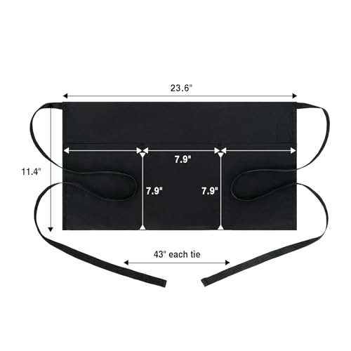 Image of BOHARERS Cotton Server Aprons 3 Pack Waiter Waitress Apron Short Apron with Pockets Restaurant BBQ 12 Inch Black