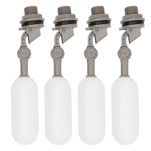 Svauoumu VáLvula de Flotador 1/2 Pulgada, 4 VáLvulas de Flotador, VáLvula de Flotador Autollenante de PláStico con Brazo Ajustable Para Abrevaderos de Ganado, Acuarios, Acuicultura (Gris)