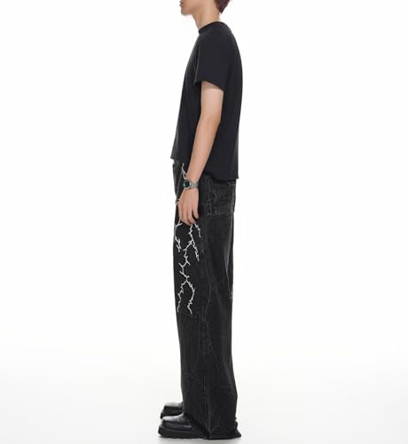 Men's Fashion Wide Leg Baggy Jeans Embroidered Vintage Washed Loose Fit Cargo Long Denim Pants Streetwear2