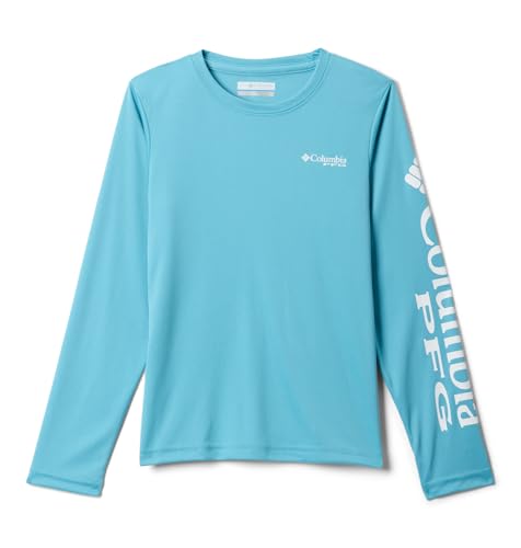 Image of Columbia Youth Boys PFG Terminal Tackle Long Sleeve Sun Protection Shirt, Vintage Blue /White Logo, XX-Small