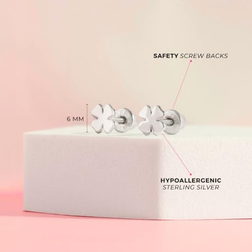 925 Sterling Silver Polished Four Leaf Clover Earrings For Children - Small Lucky Clover Earrings For A Toddler or Young Girl4