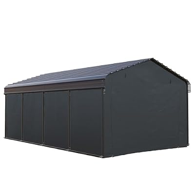 GREEN PARTY 12 x 20 ft Metal Carport Kits with Galvanized Steel Roof & Removable Sidewalls, Heavy Duty Metal Carport Canopy, Outdoor Car Tent Metal Garage Shelter for Car, SUV, Truck and Boats, Grey