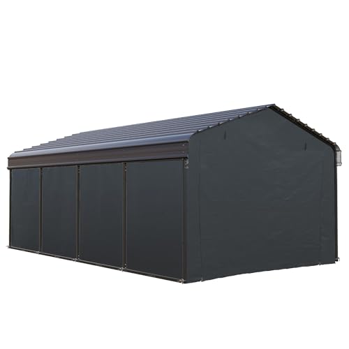 Image of GREEN PARTY 12x20 ft Metal Carport Heavy Duty Frame Canopy Garage Shelter