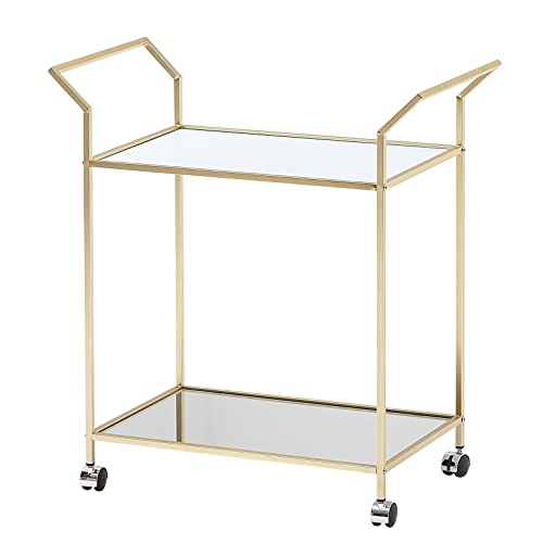 WOHNLING Design Carrello portavivande Oro 73x78x37 cm Carrello da Cucina Vetro/Metallo | Tavolino Mobile | Carrozza Ristorante con Piano in Vetro | Trolley frigo Bar su 4 Ruote