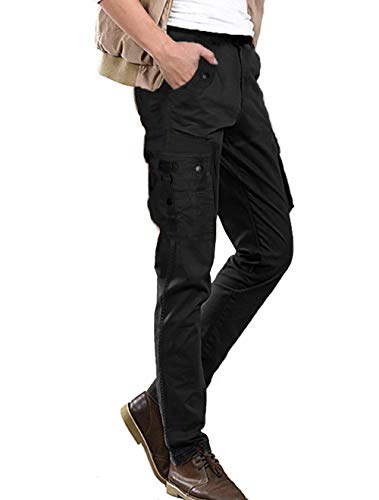 ETHANOL Men Relaxed Cargo Pants with 6 Big Pockets Casual Work Combat Trousers