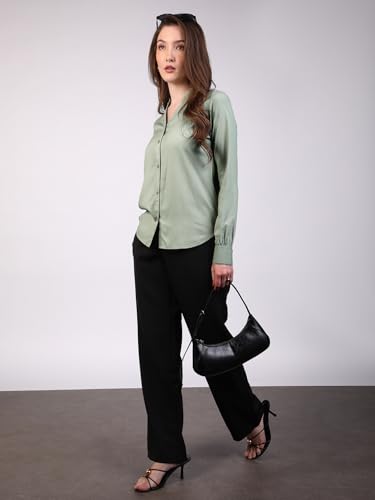 Image of Urbano Fashion Women's Modal Viscose Full Sleeve Regular Fit Casual Solid Shirt with Mandarin Collar