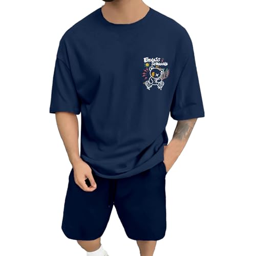Ensemble homme t-shirt d'été surdimensionné coupe ample style sport décontracté navy M