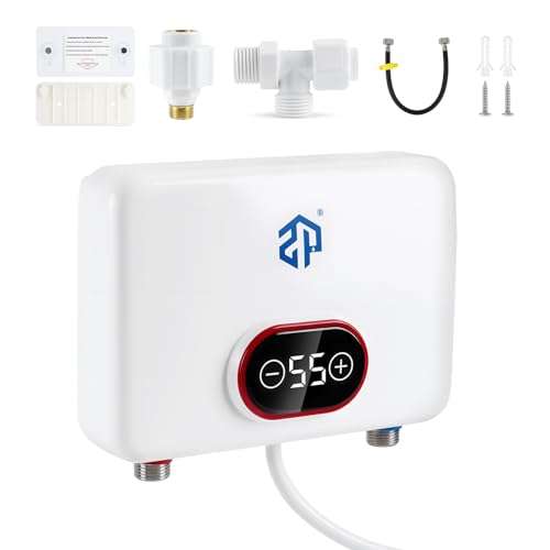 Elektronischer Durchlauferhitzer, Küche 220V 5500W elektrische Warmwasserbereiter tankloser Mini-Warmwasserbereiter mit LED Temperaturanzeige, Elektrisch Instant Klein Durchlauferhitzer für Küche, Bad