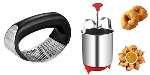 Image of Perfectly Shaped and Crispy Mendu Vada Maker: The Ultimate Medu Vada Maker Machine Medu Vada and Donut Maker Stainless Steel for HomemadeFREE Stainless Steel Garlic&Ginger Presser