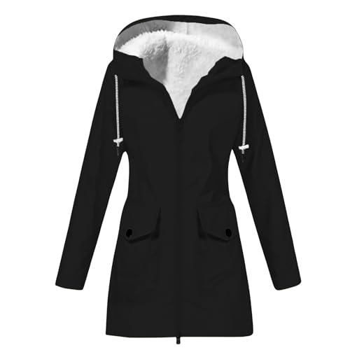Womens Raincoats Waterproof with Hood Fleece Lined Plus Size Outdoor Windbreaker Rain Coats Winter Jackets Fashion Clothing