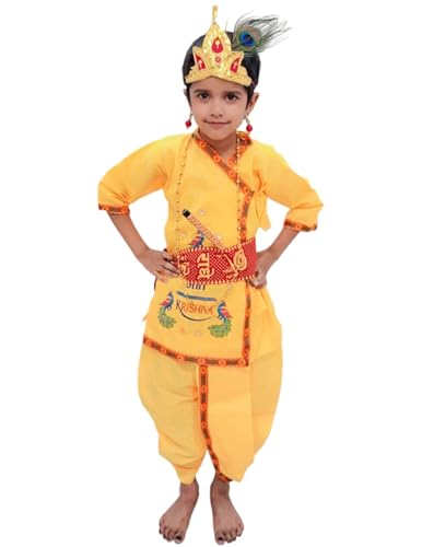 BookMyCostume Krishna Dress for Baby Boy | Print Shri Krishna Costume for Kids with Patka, Flute, Mukut & Mala | Janmashtami Photoshoot Outfit | Fancy Dress RolePlay costume for kids | 3-4 Years - Image 2 thumbnail