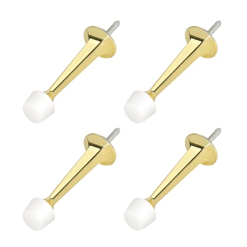 HOMOTEK 4 Pack Heavy Duty Solid Rigid Door Stop with Soft Rubber Tip, Zinc Die Cast Door Stopper Protect Wall & Door,Gold