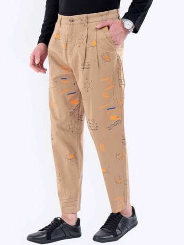 Image of The Indian Garage Co Men Mid Rise Relaxed Cropped Face Print Mid-Rise Stretchable Chinos