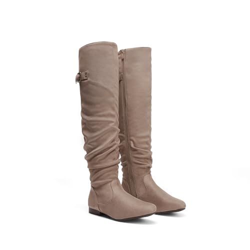 Image of DREAM PAIRS Women's Over The Knee Flats Slouch Thigh Boots | Comfortable Casual Flat Knee High Boots for Daily Walking Vacation