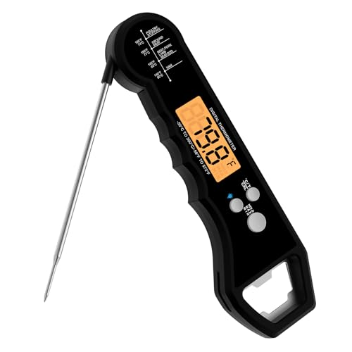 Instant Read Meat Thermometer Digital Waterproof with Backlight and Calibration Digital for Kitchen Outdoor Grilling and BBQ (Black)
