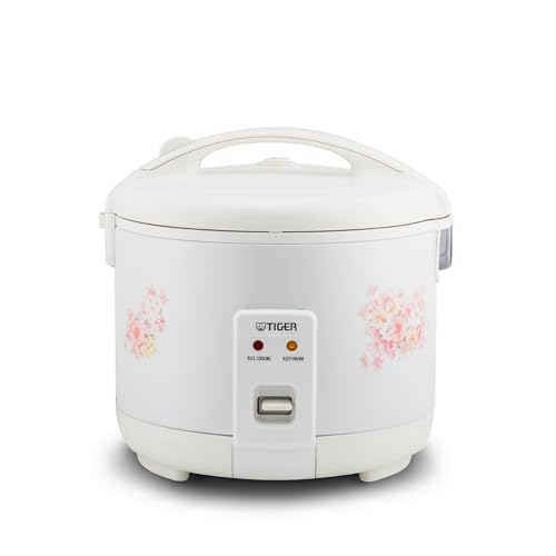 Image of Tiger JNP-0550-LF 3 Cup Capacity White Rice Cooker with Non-Stick Inner Pot, Retractable Power Cord, and Keep Warm up to 12 hours (Flower)