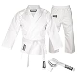 VELO Lightweight Karate Uniform Gi for Kids & Adults, 8oz durable martial arts uniforms with jacket, pants & belt karate suit (White, 3)